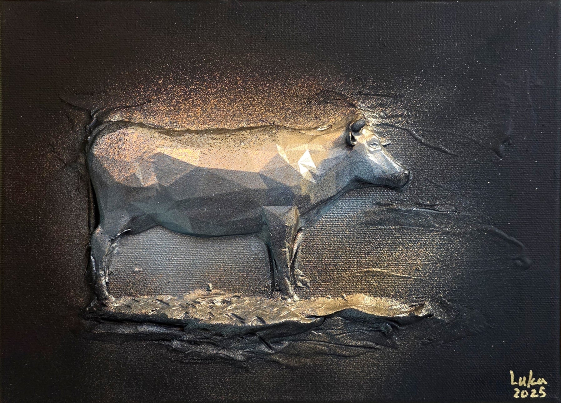 I am, Because For I am (Cow) - Acrylic, Resin on Canvas 33.4x24.2cm by Luka Kim, Korean Contemporary Art 2025