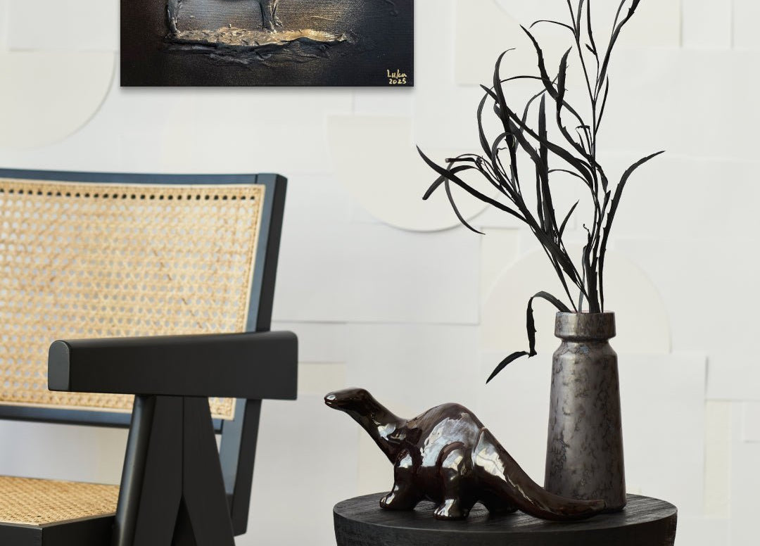 I am, Because For I am (Cow) by Luka Kim displayed in modern living room, original Korean painting 2025