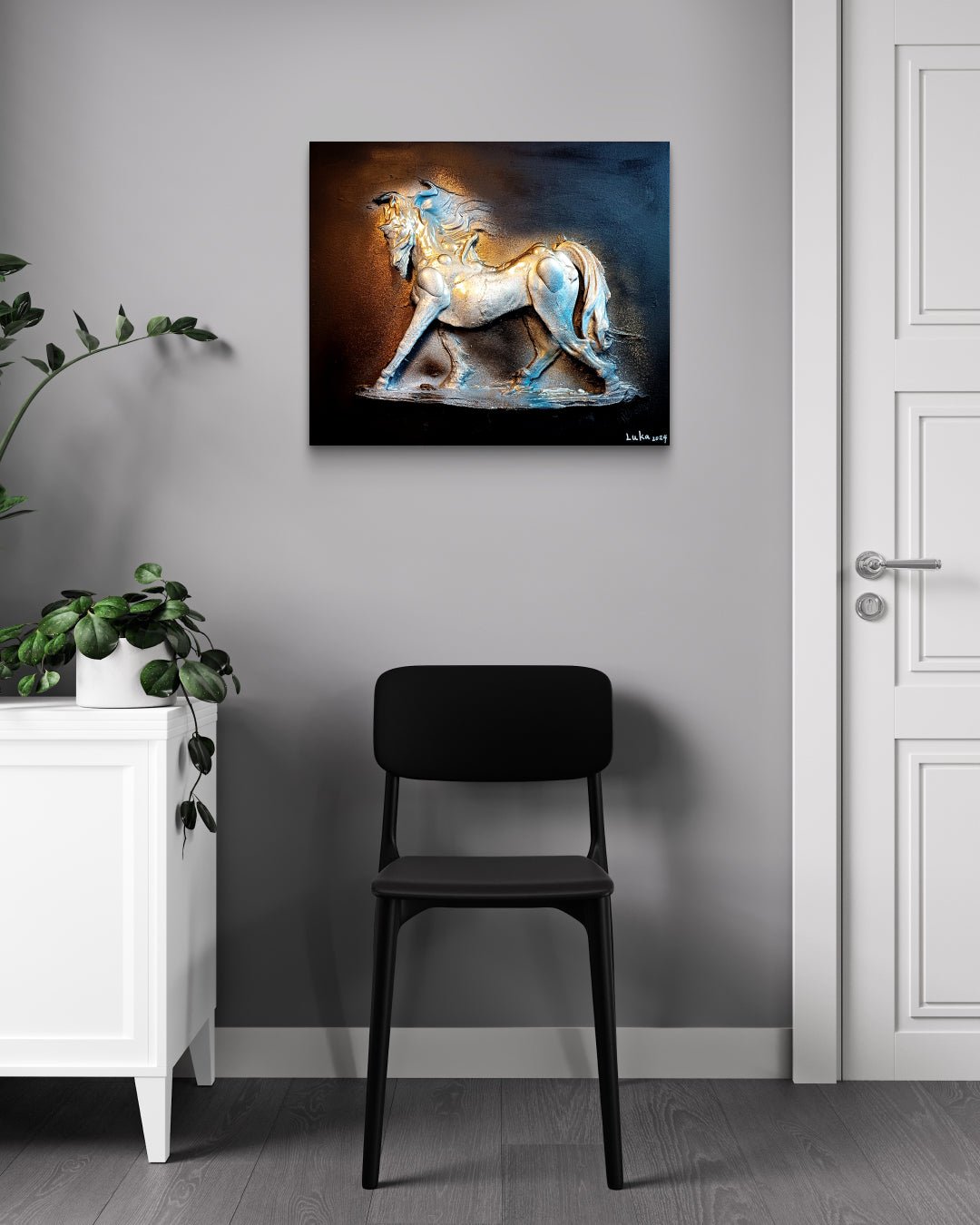 Korean contemporary painting I am, Because Who I am (Horse) by Luka Kim, interior wall art decor