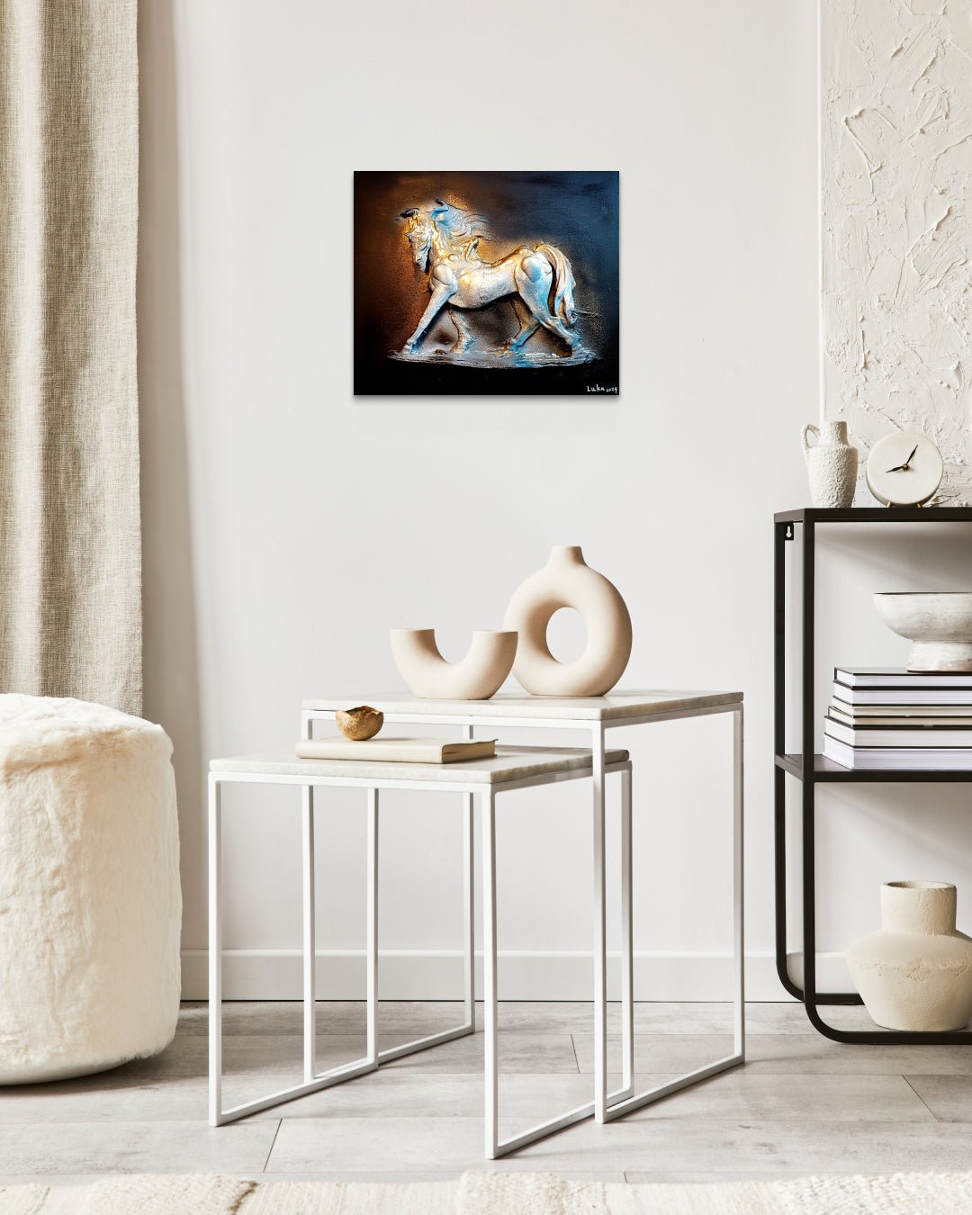 I am, Because Who I am (Horse) by Luka Kim displayed in modern living room, original Korean painting 2024