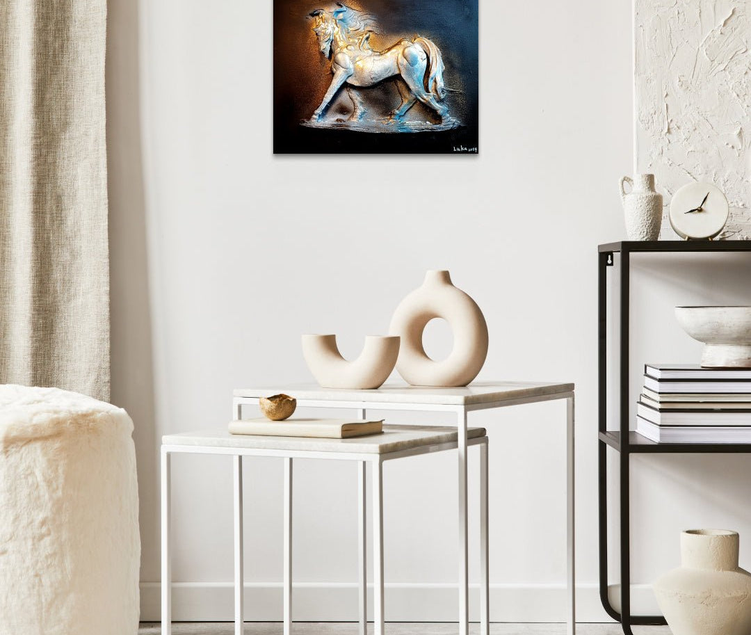 I am, Because Who I am (Horse) by Luka Kim displayed in modern living room, original Korean painting 2024