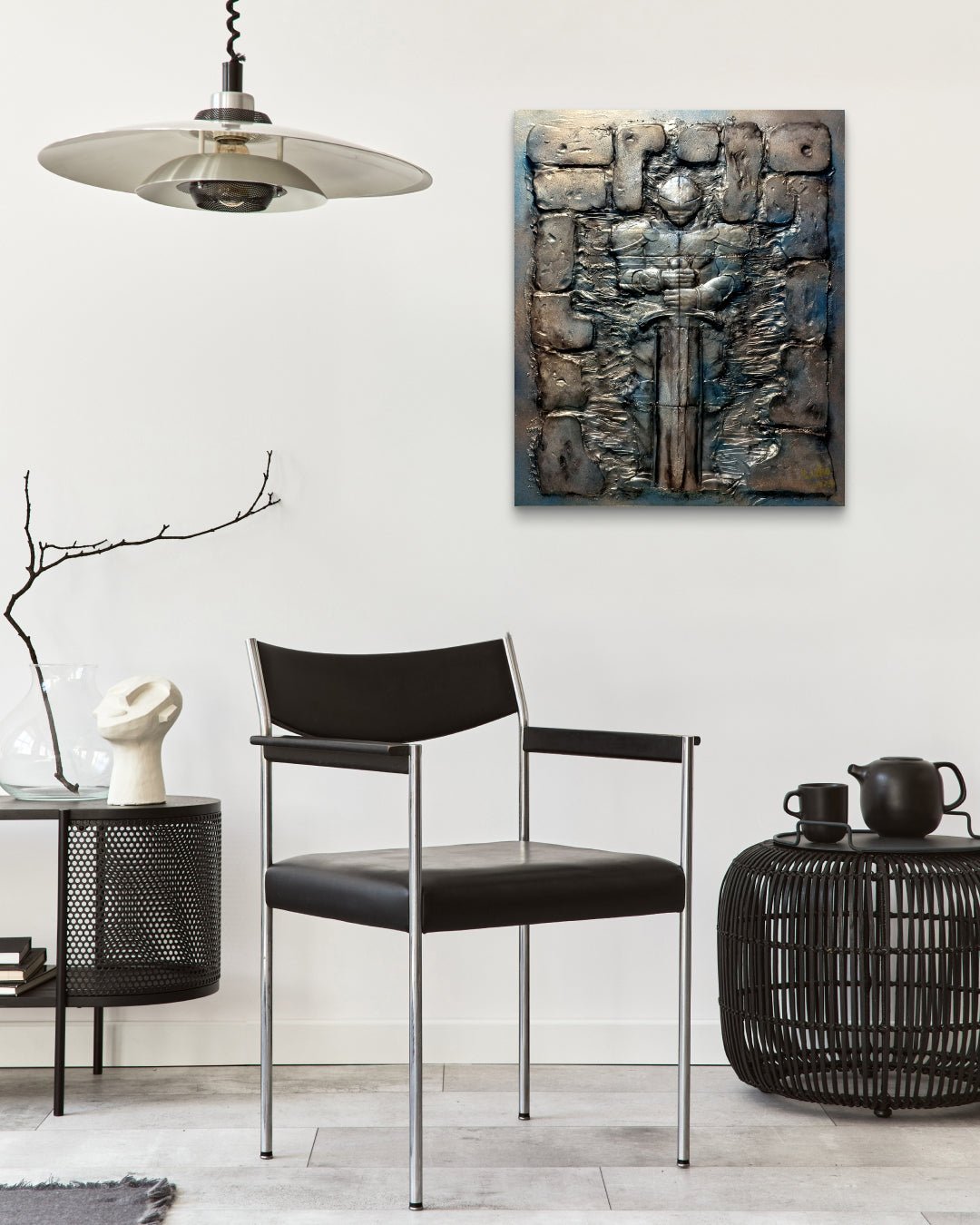 I am, Because Who I am (Knight) by Luka Kim displayed in modern living room, original Korean painting 2024