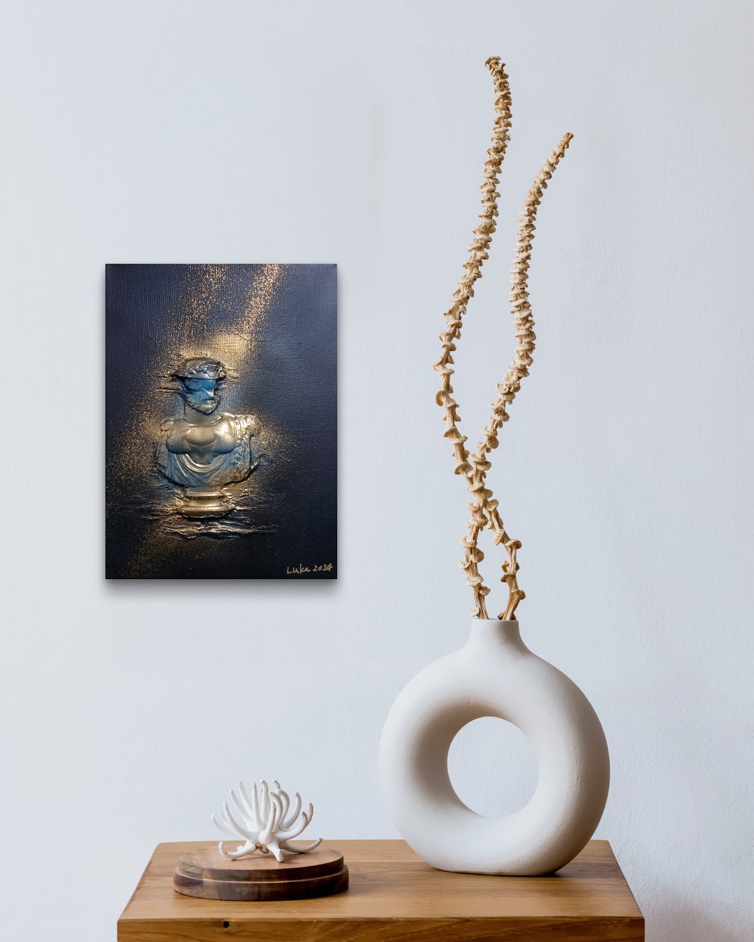 I am, Because Who I am (Man) by Luka Kim displayed in modern living room, original Korean painting 2024
