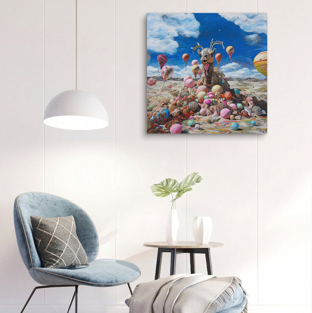 korean art, Ice Cream Party - DOKHBI ARTWORKS Painting Yun Song - A ARTWORKS dokkaebi dokebi k - art Ice Cream Party by Yun Song - A displayed in modern living room, original Korean painting 2024 DOKHBI