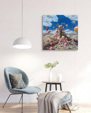 korean art, Ice Cream Party - DOKHBI ARTWORKS Painting Yun Song - A ARTWORKS dokkaebi dokebi k - art Ice Cream Party by Yun Song - A displayed in modern living room, original Korean painting 2024 DOKHBI