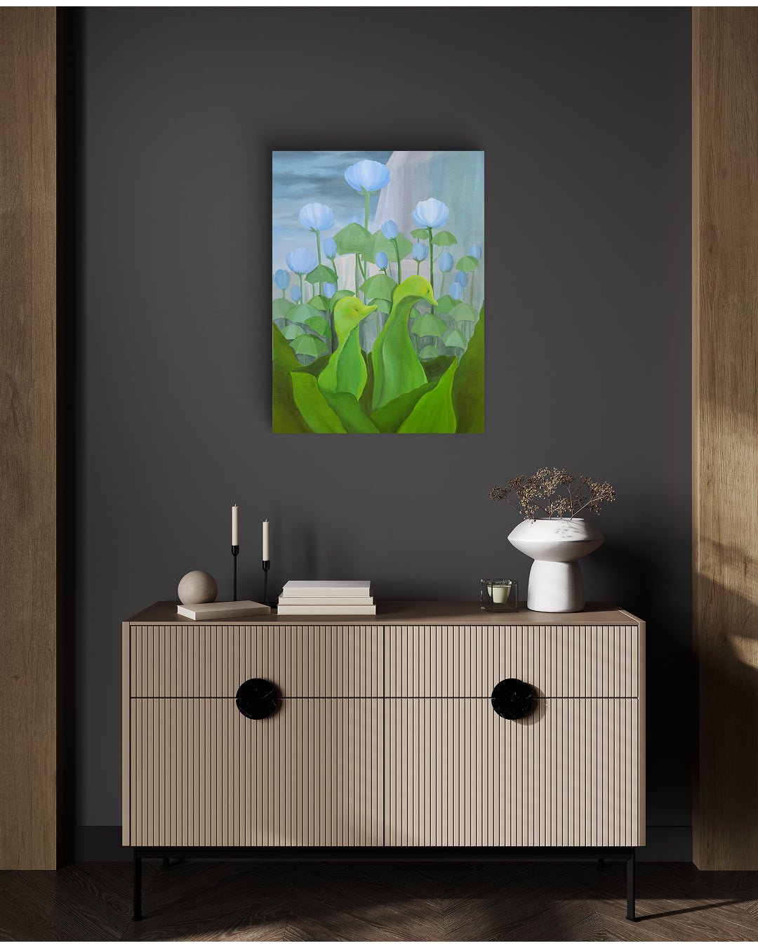 If I'm with you by Sijin Lee displayed in modern living room, original Korean painting 2024