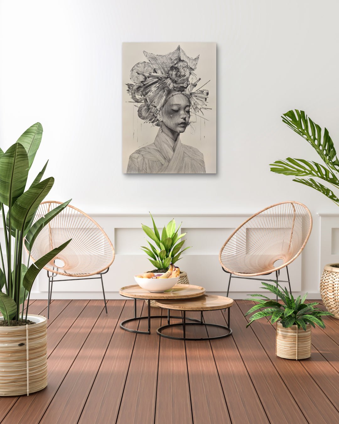 INSTG Series#D2552 by Lee.K displayed in modern living room, original Korean graphite drawing 2025