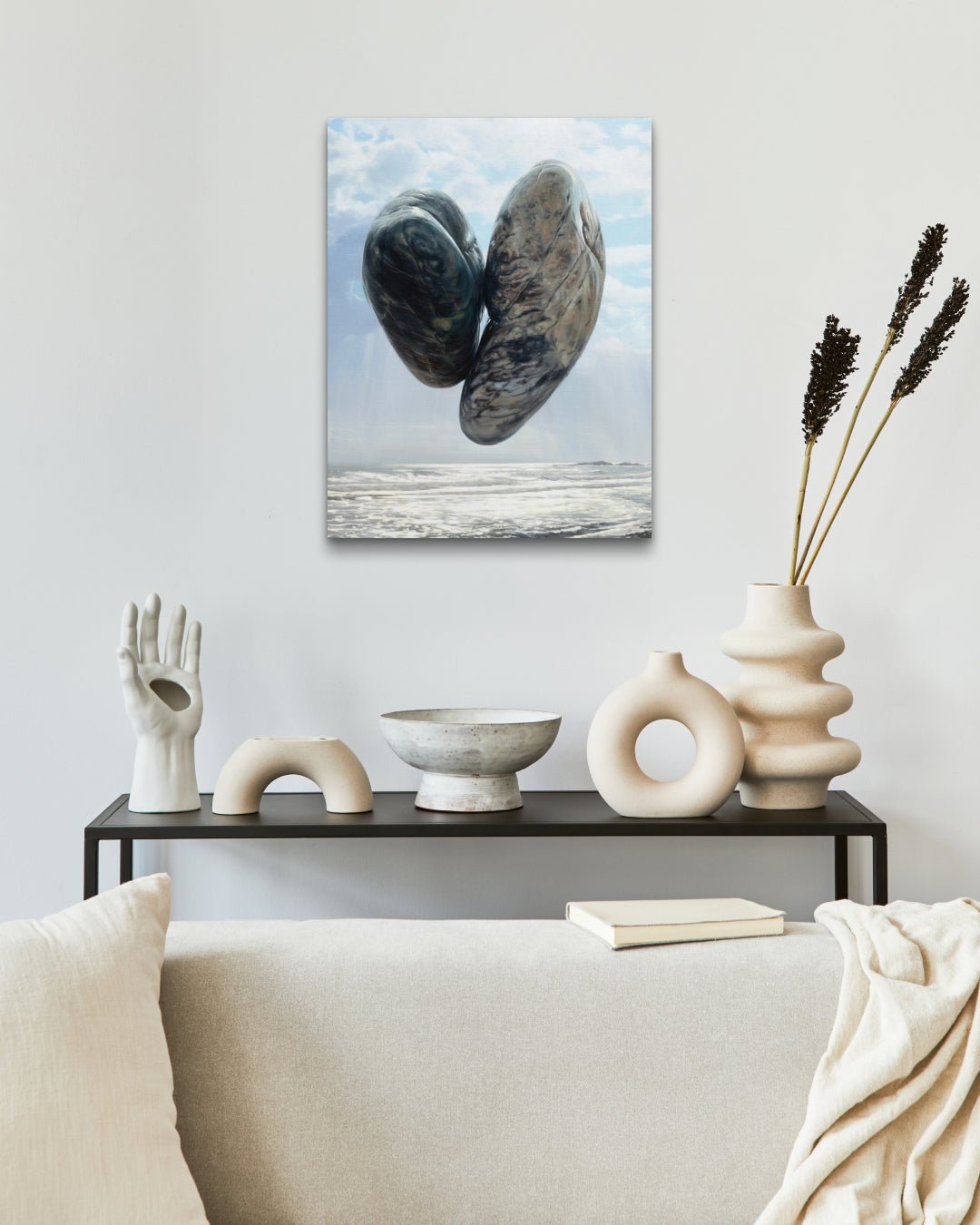 Kiss by Park Jung Yong displayed in modern living room, original Korean painting 2024