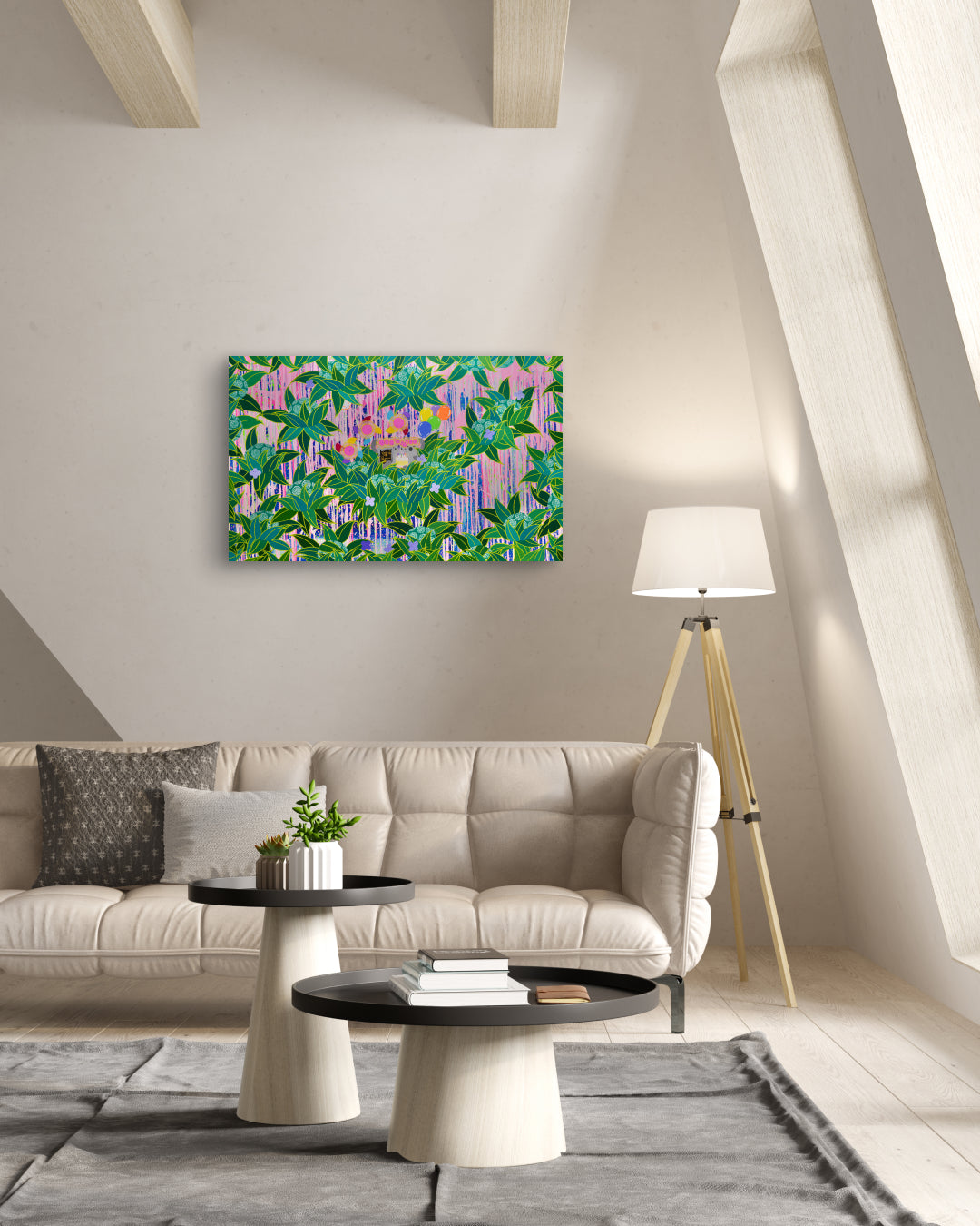The Value of Now, Treasured Moments by LILY displayed in modern living room, original Korean painting 2024