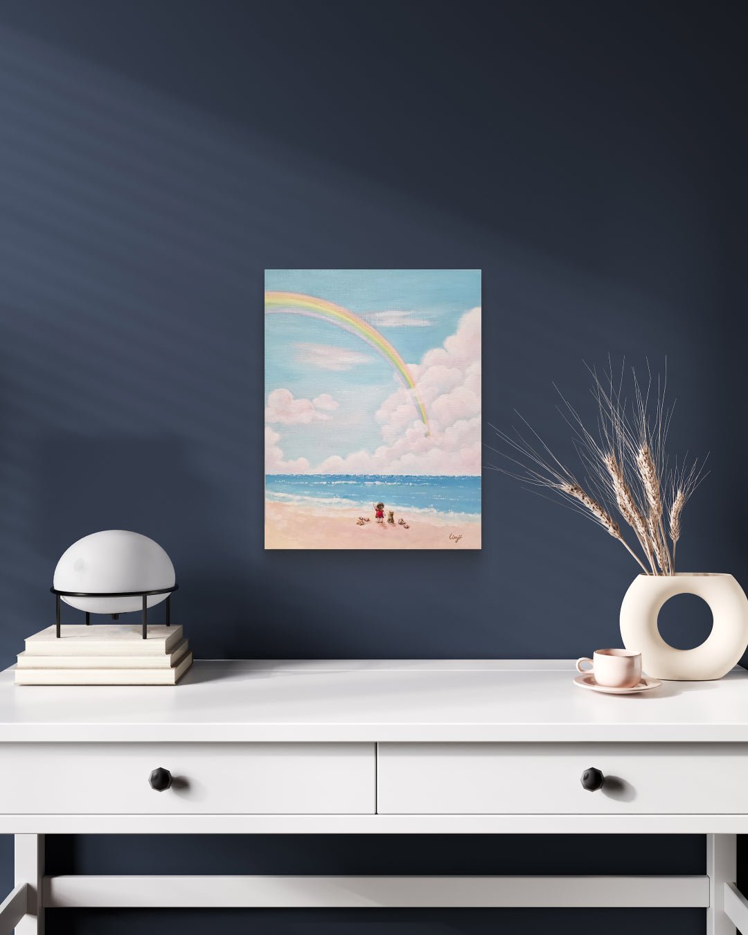 korean art, Let's walk together 2 - DOKHBI $1000 ARTWORKS Mint ARTWORKS dokkaebi dokebi k - art Let's walk together 2 by Mint displayed in modern living room, original Korean painting 2025 DOKHBI