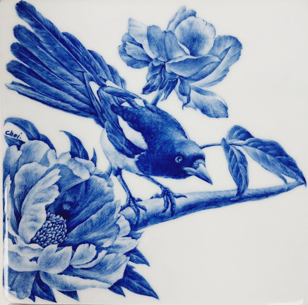 Lovely Blue Adam - cobalt, celadon on ceramics 20x20cm by CHOI WONSUN, Korean Contemporary Art 2025