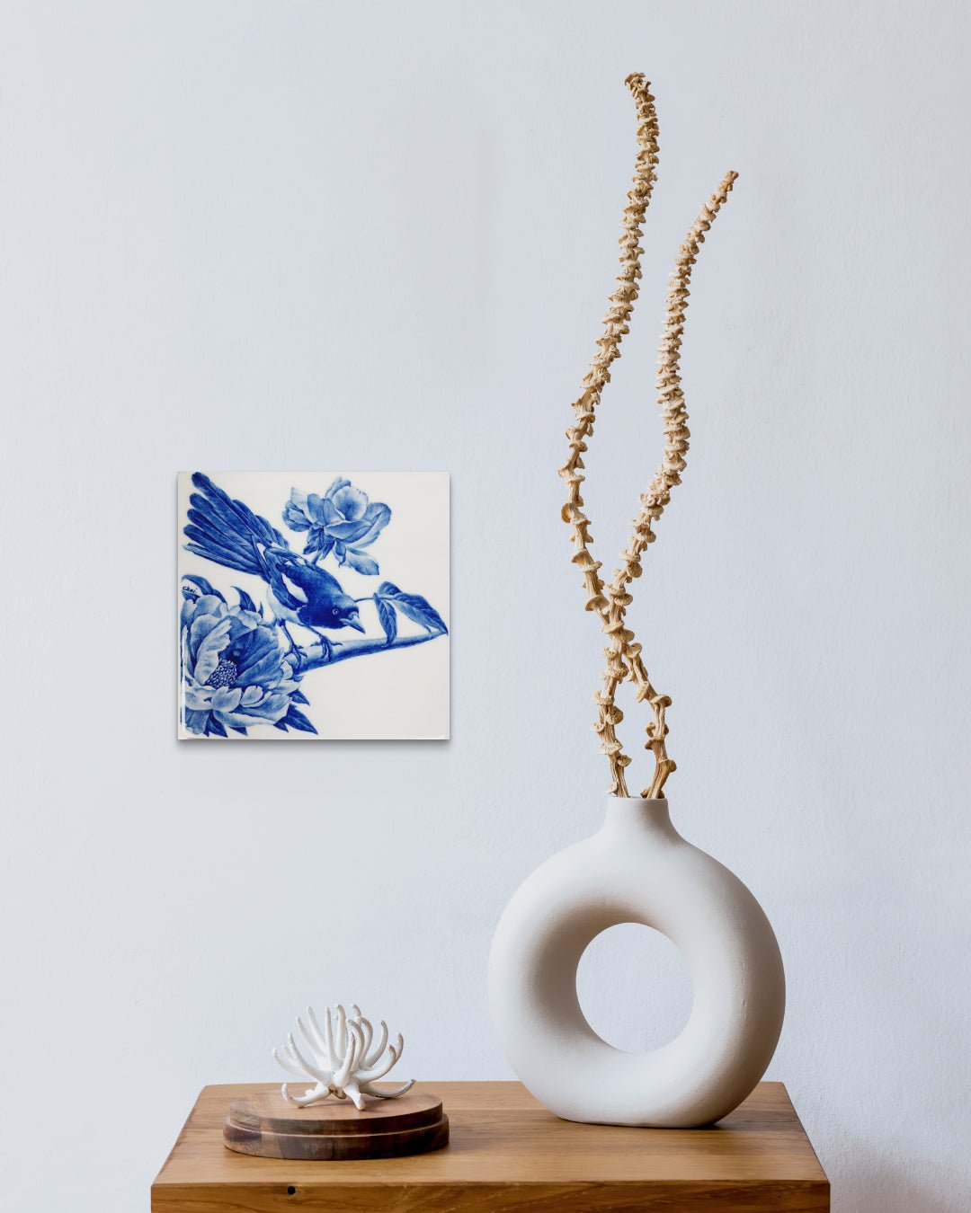 Lovely Blue Adam by CHOI WONSUN displayed in modern living room, original Korean ceramic art 2025
