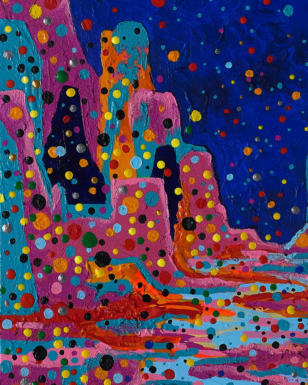 korean art, Making a Wish - DOKHBI ARTWORKS Mixed Media Painting ARTWORKS dokkaebi dokebi k - art Making a Wish surface detail - mixed media on canvas by Yun Song - A, Korean fine art 2024 DOKHBI