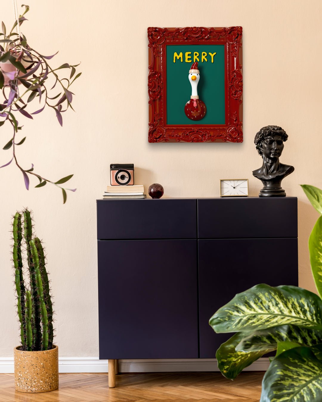 MERRY by Jung Seyoon displayed in modern living room, original Korean resin sculpture 2023