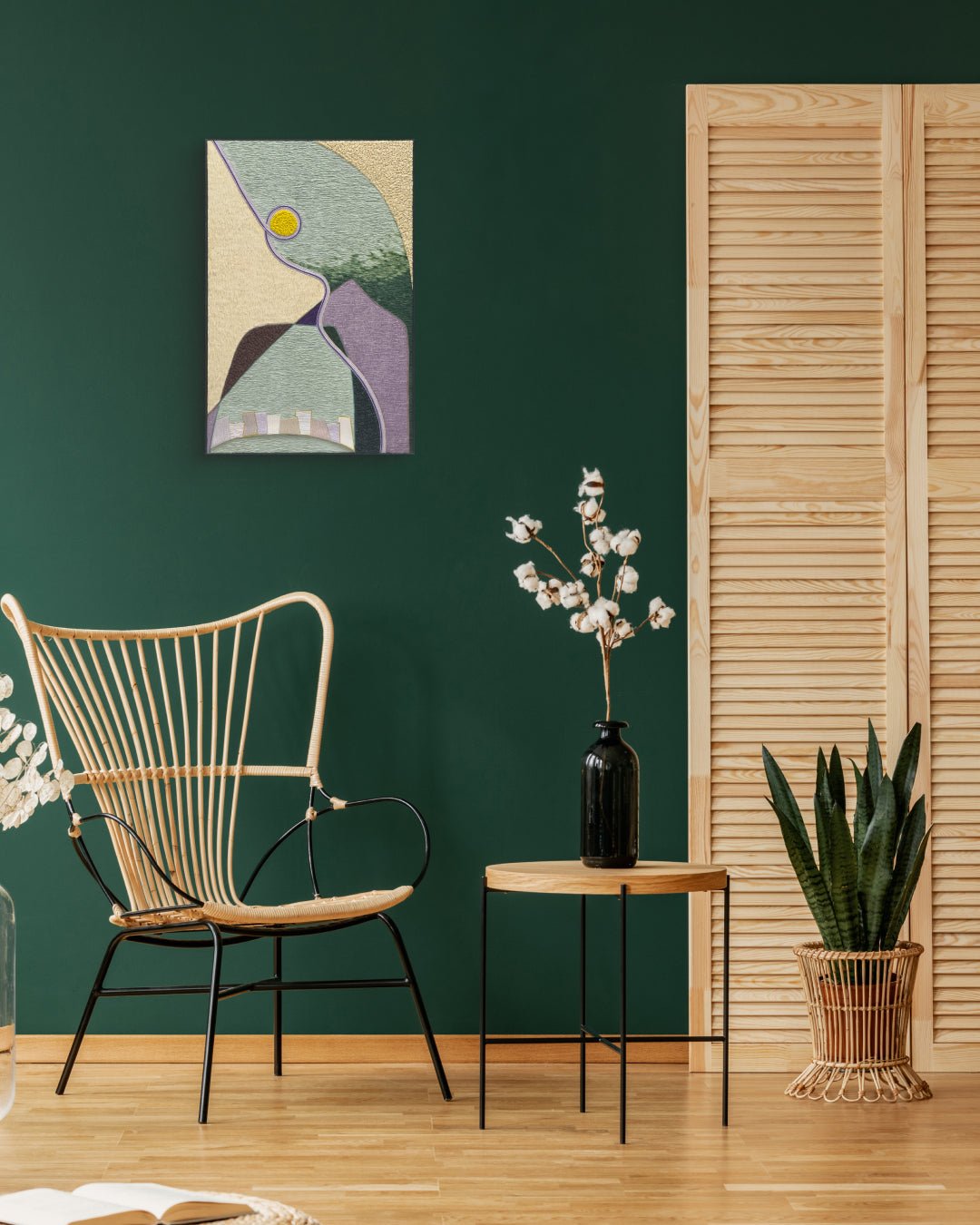 Morning by Lee Yu-mi (Haerang) displayed in modern living room, original Korean Hanji painting 2024