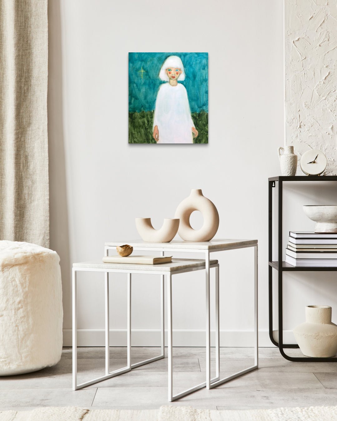 On Our Hope by Jineui Heo displayed in modern living room, original Korean painting 2023