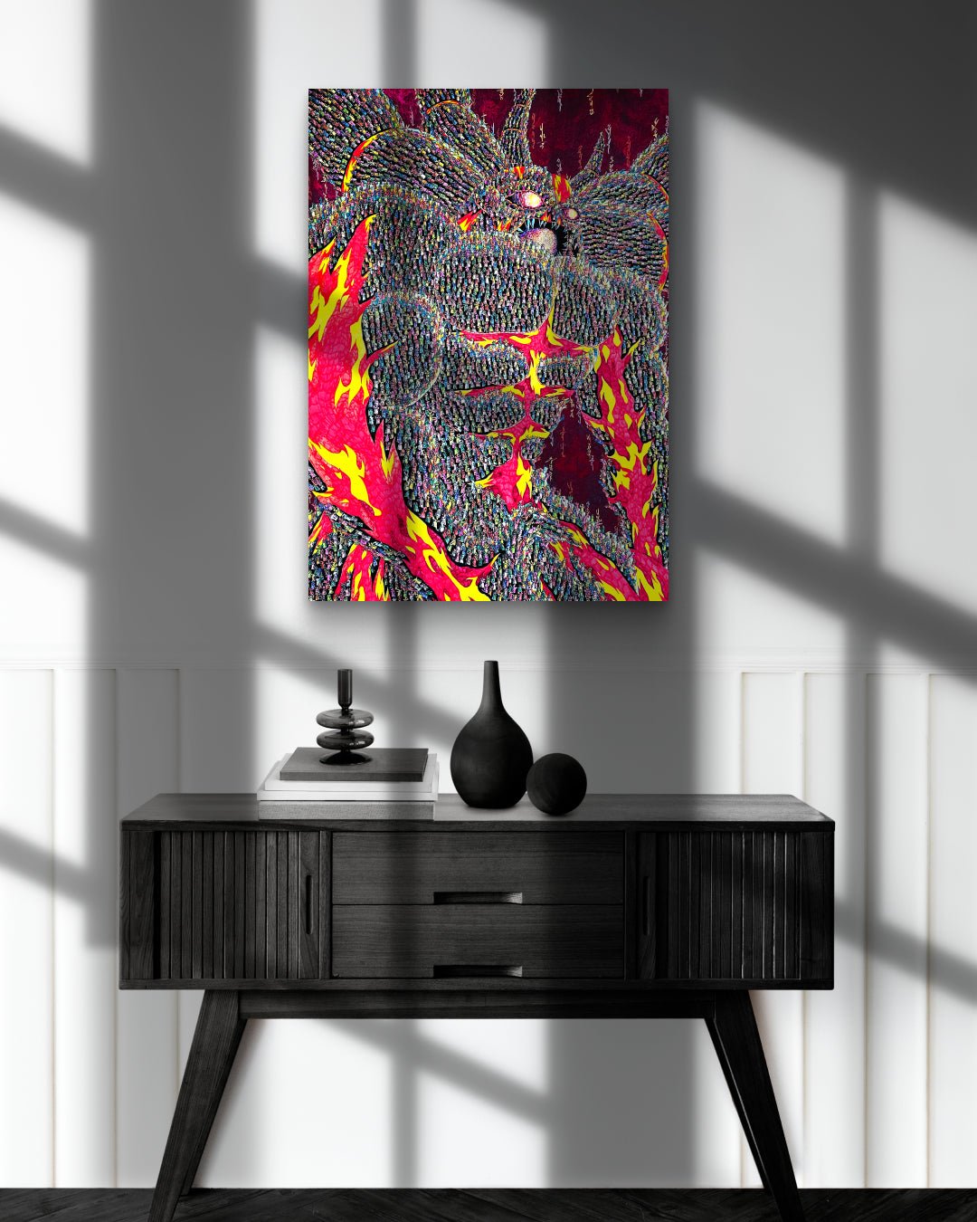 PARKAKUS by Kang Hoon displayed in modern living room, original Korean pen drawing 2025