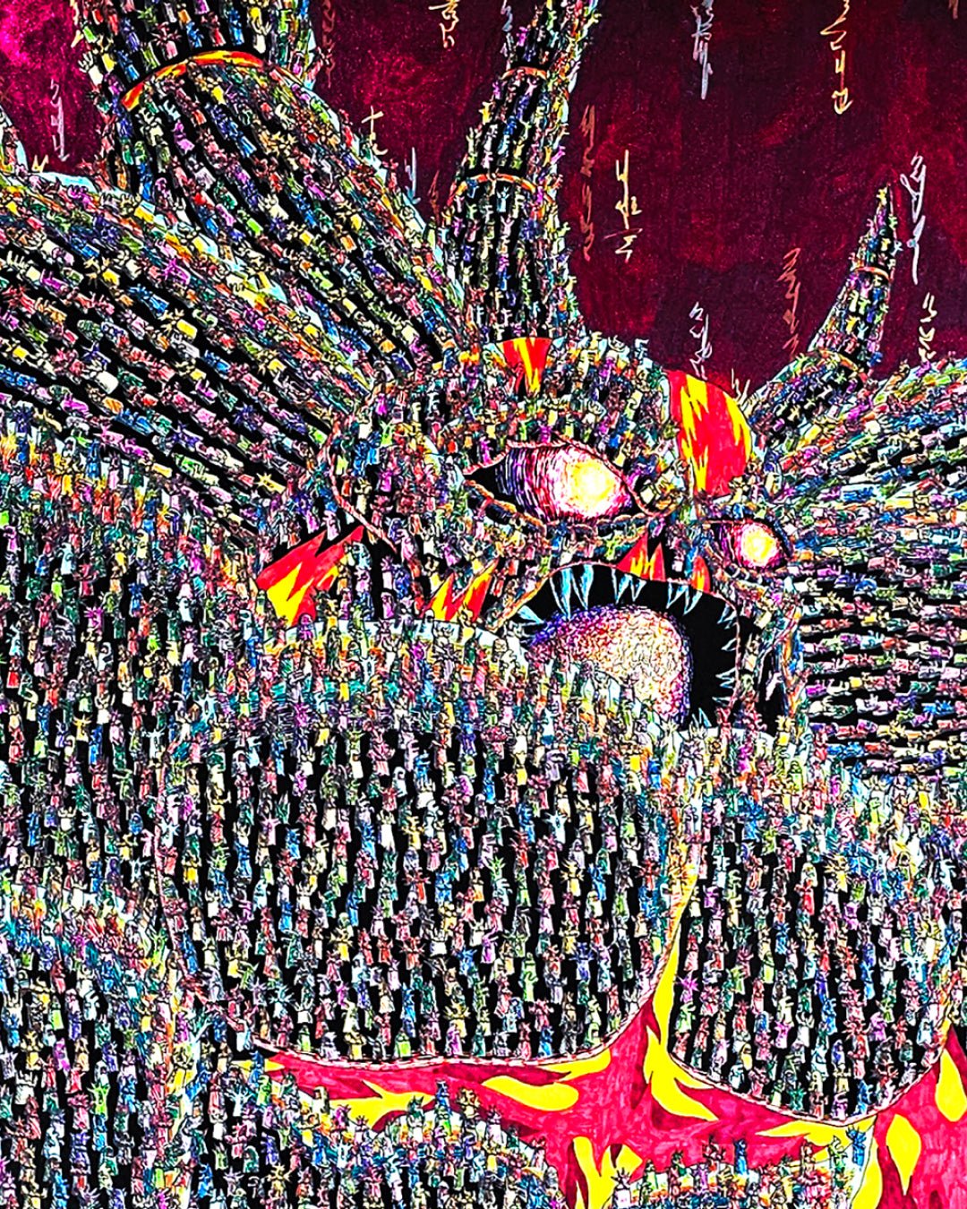PARKAKUS close-up detail, intricate pen line work by Korean artist Kang Hoon