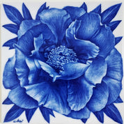 Peonies II - cobalt, celadon on ceramics 16x16cm by CHOI WONSUN, Korean Contemporary Art 2024