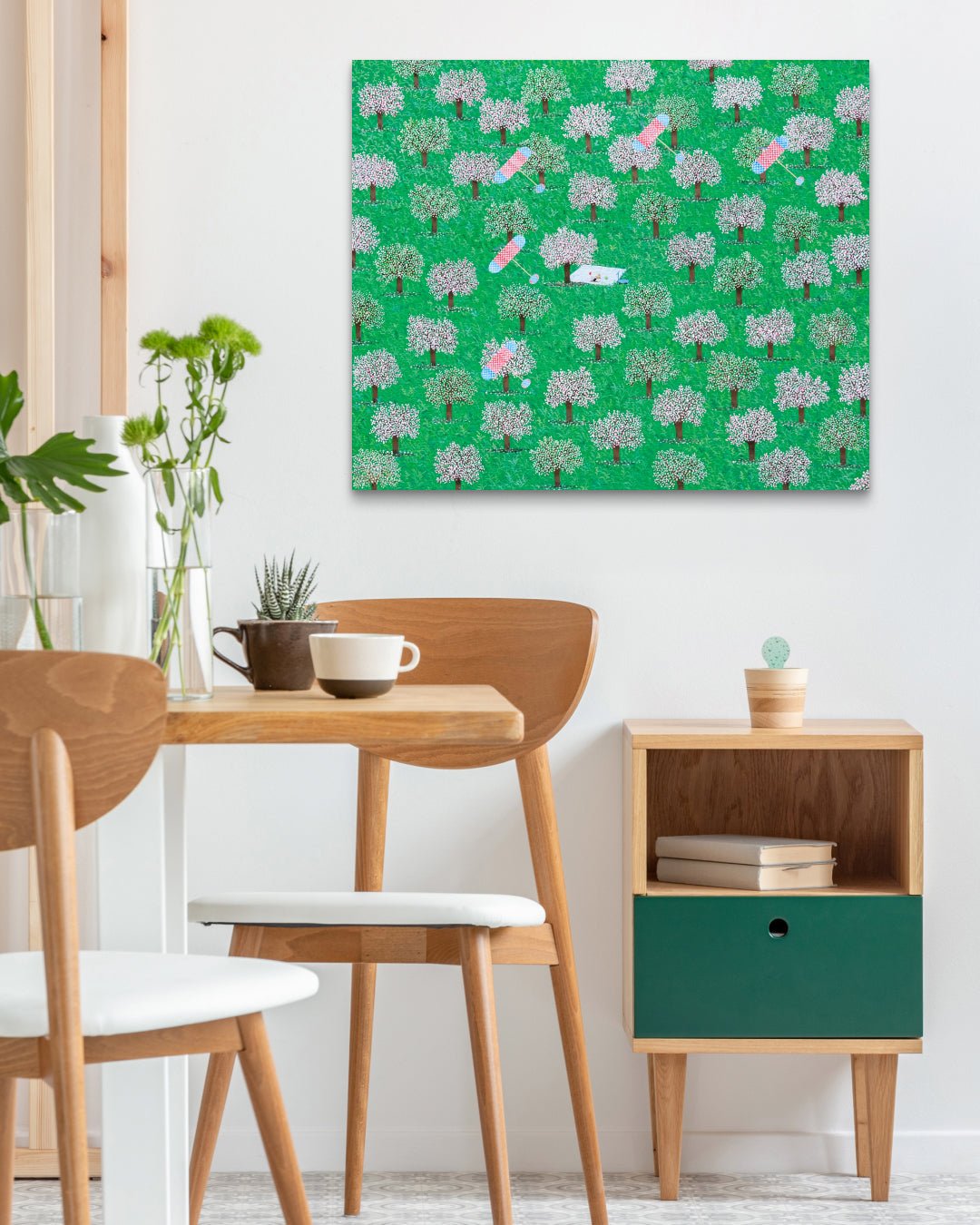 korean art, Picnic - DOKHBI ARTWORKS Painting Shim Bong Min ARTWORKS dokkaebi dokebi k - art Picnic by Shim Bong Min displayed in modern living room, original Korean painting 2024 DOKHBI