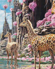 korean art, Pinky dream of giraffes - DOKHBI ARTWORKS Painting Yun Song - A ARTWORKS dokkaebi dokebi k - art Pinky dream of giraffes close - up detail, brushwork texture by Korean artist Yun Song - A DOKHBI