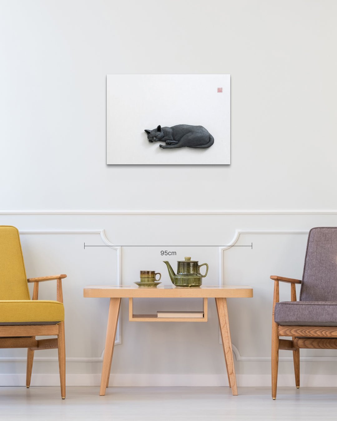 PoppyCat-2019-B_28 size reference 53x73cm - original Korean ceramic art by KIM YEO OK