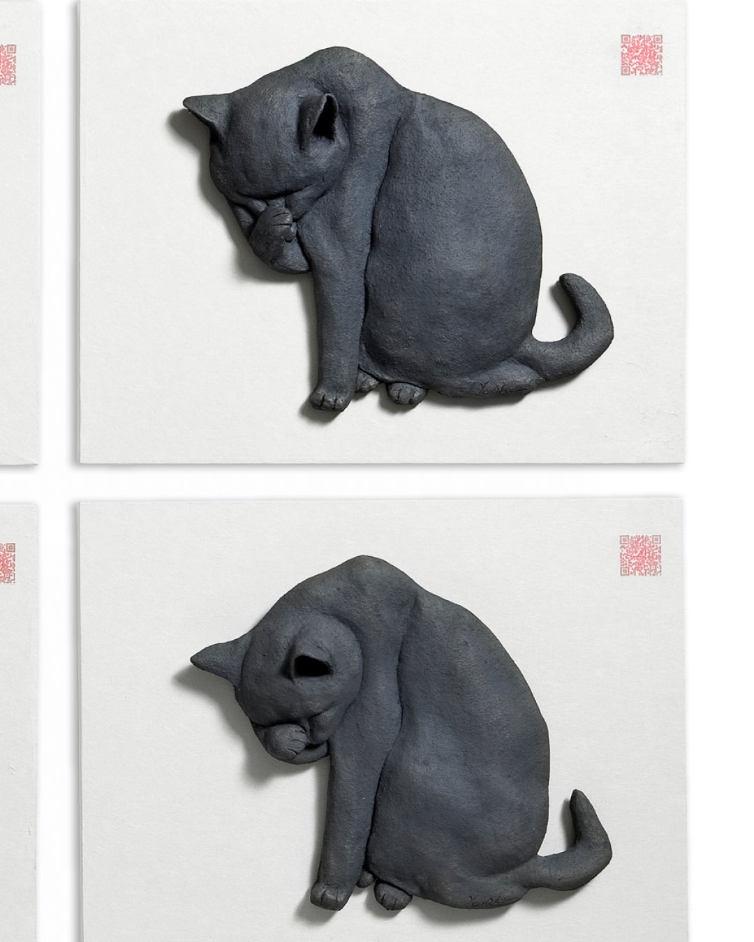 PoppyCat 2019 B_I_04 multi-piece installation detail, stoneware surface by Korean artist KIM YEO OK
