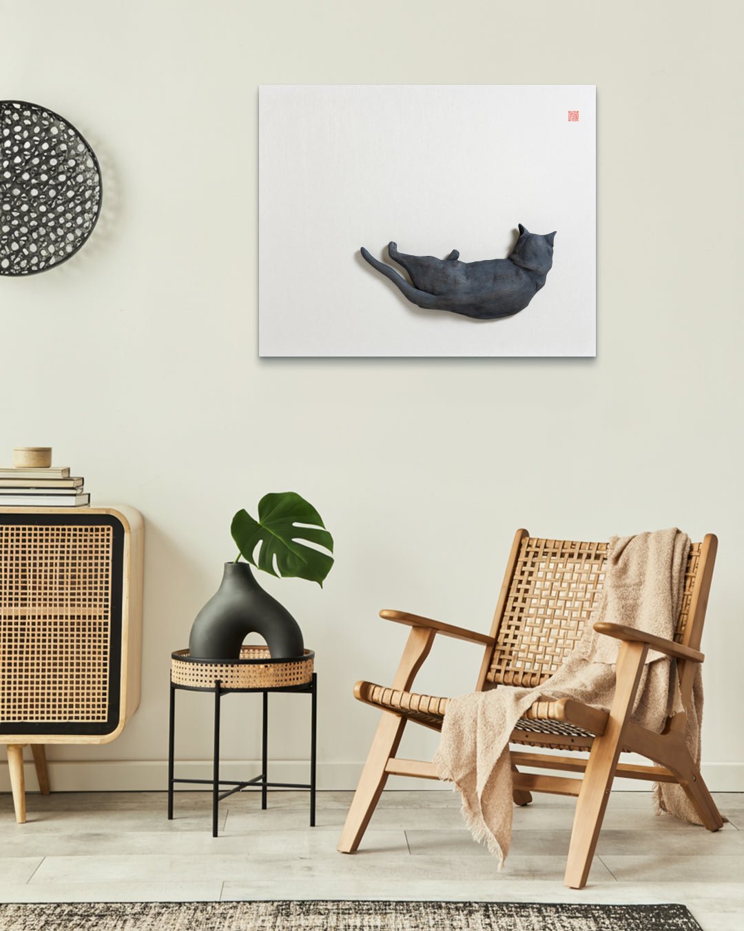 PoppyCat 2021 B-01 by KIM YEO OK displayed in modern living room, original Korean ceramic art 2021