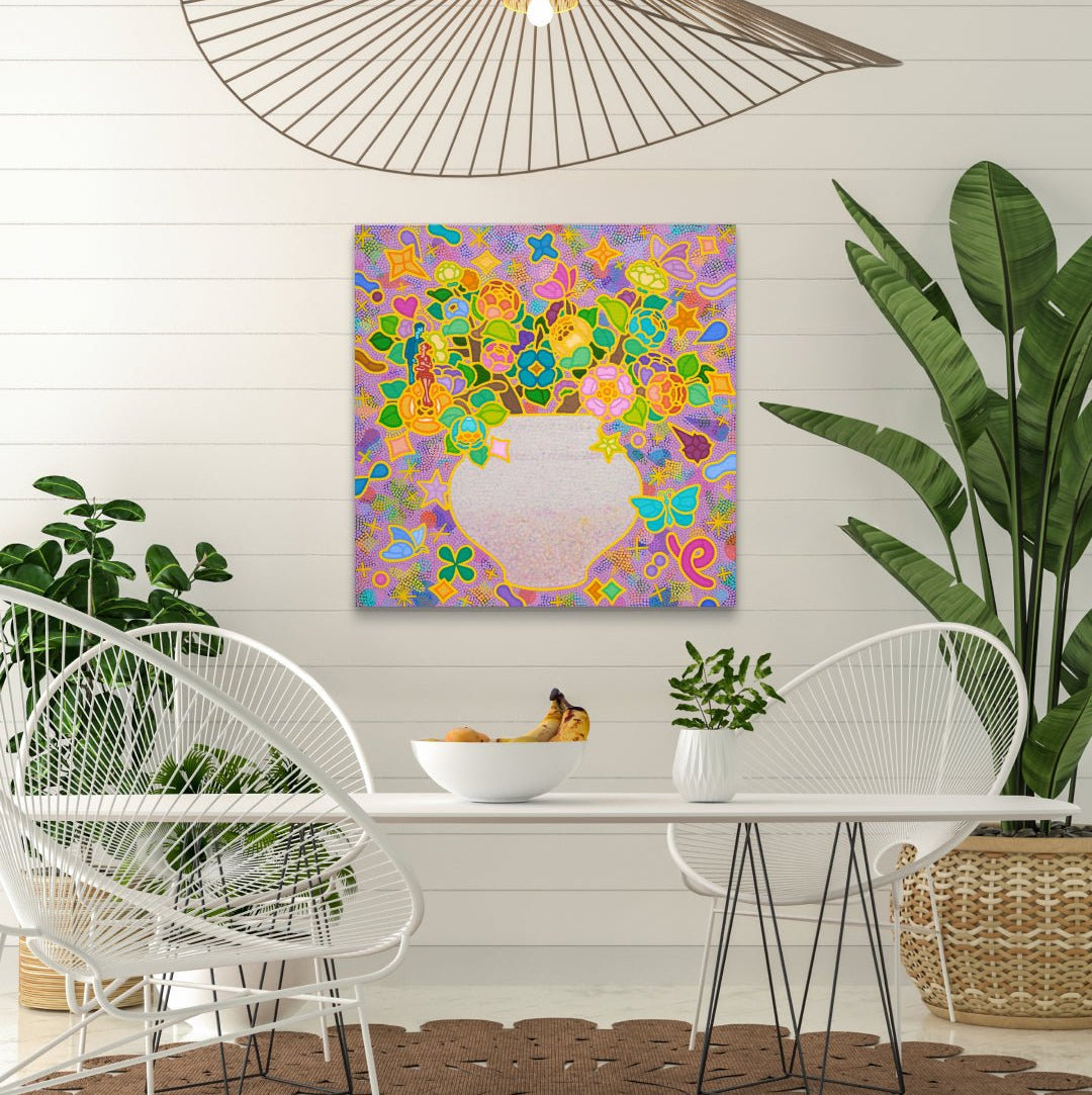 Rainbow Blossom 20-14 by Kim Young-jin displayed in modern living room, original Korean painting 2022