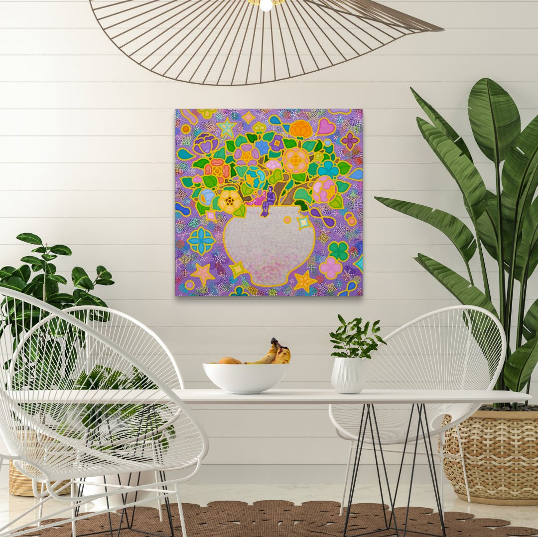 Rainbow Blossom 20-32 by Kim Young-jin displayed in modern living room, original Korean painting 2023