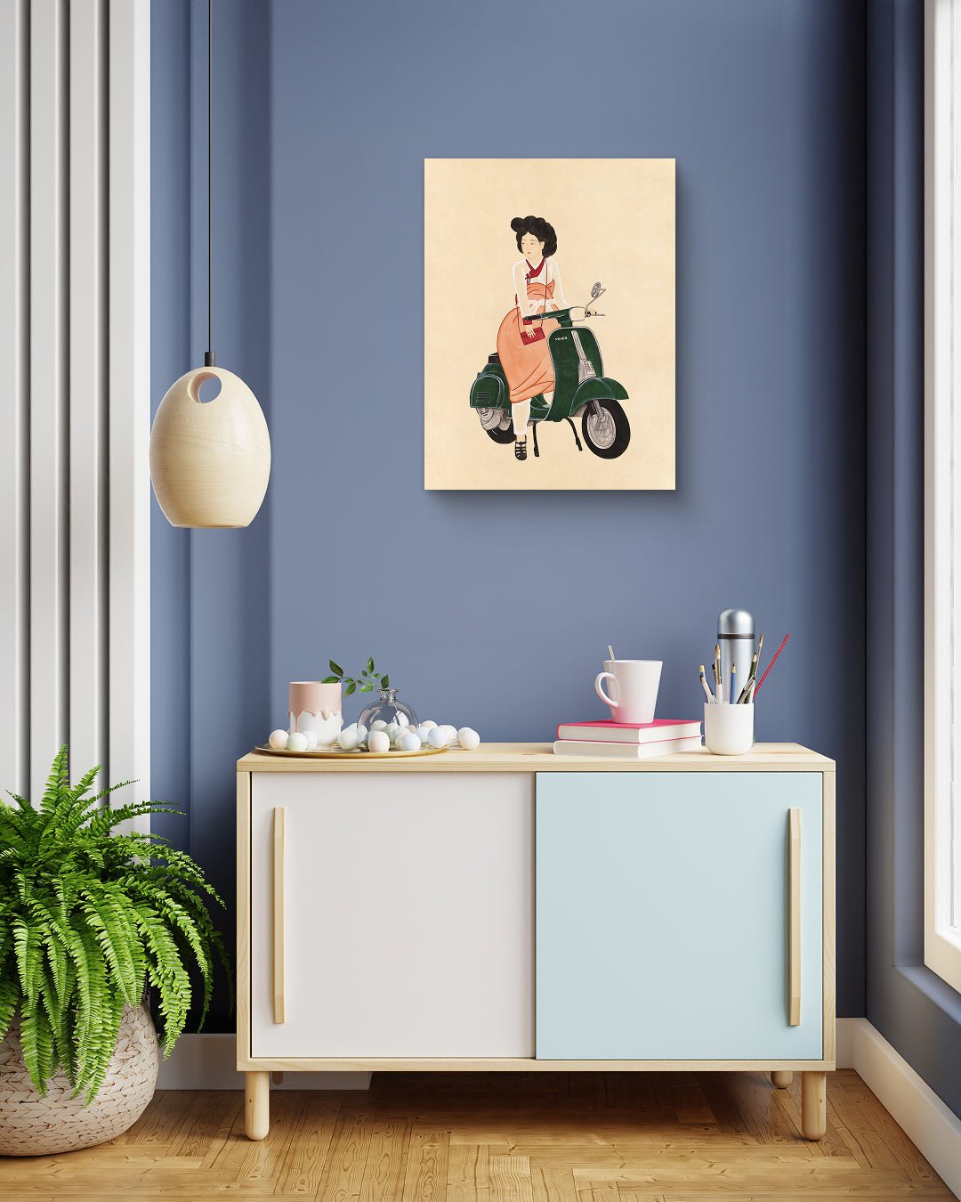 korean art, Reflecting on Life 4 - DOKHBI ARTWORKS Ham Bo Kyung Mixed Media ARTWORKS dokkaebi dokebi k - art Reflecting on Life 4 by Ham Bo Kyung displayed in modern living room, original Korean silk painting 2023 DOKHBI