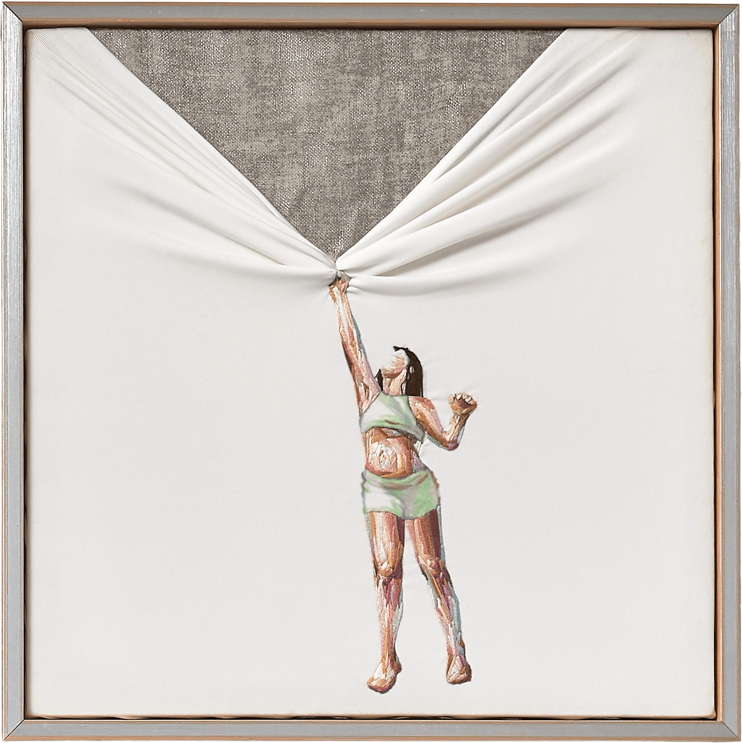 Show my Hand I - Spandex, Silk Thread Embroidery 30x30cm by Ji Young Kim, Korean Contemporary Textile Art 2018