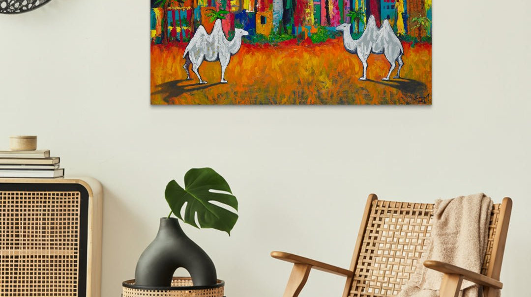 korean art, Soul Mate - DOKHBI ARTWORKS Painting Yun Song - A ARTWORKS dokkaebi dokebi k - art Soul Mate by Yun Song - A displayed in modern living room, original Korean painting 2023 DOKHBI