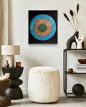 Sympathy-07 by PAN YUNMAN displayed in modern living room, original Korean mixed media painting 2025