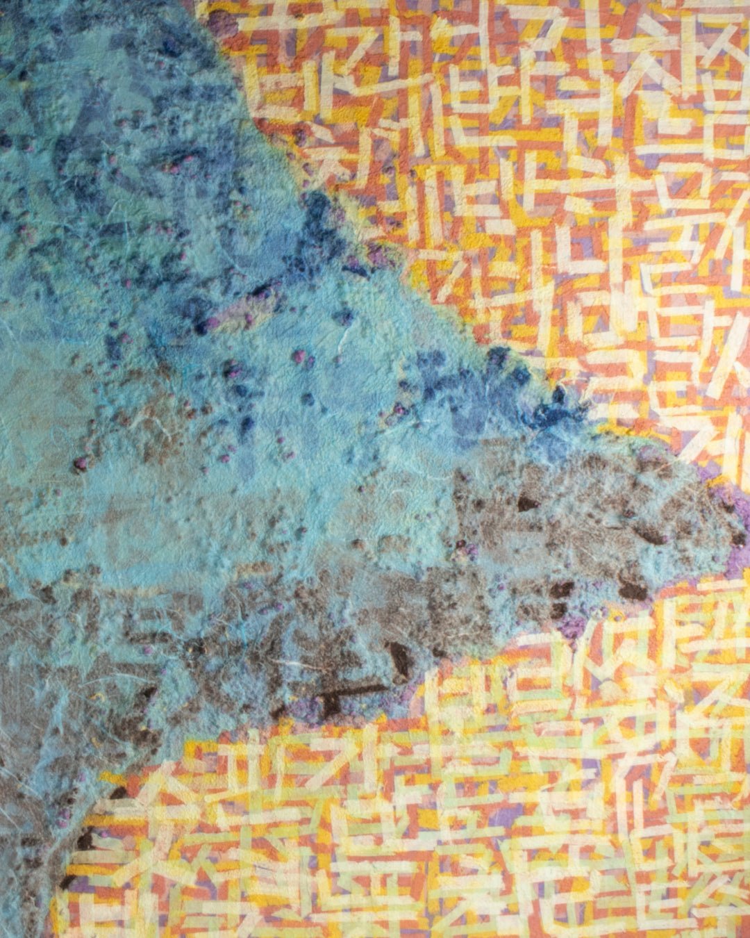 Sympathy-09 close-up detail, layered Korean paper pulp quartz sand texture by artist PAN YUNMAN