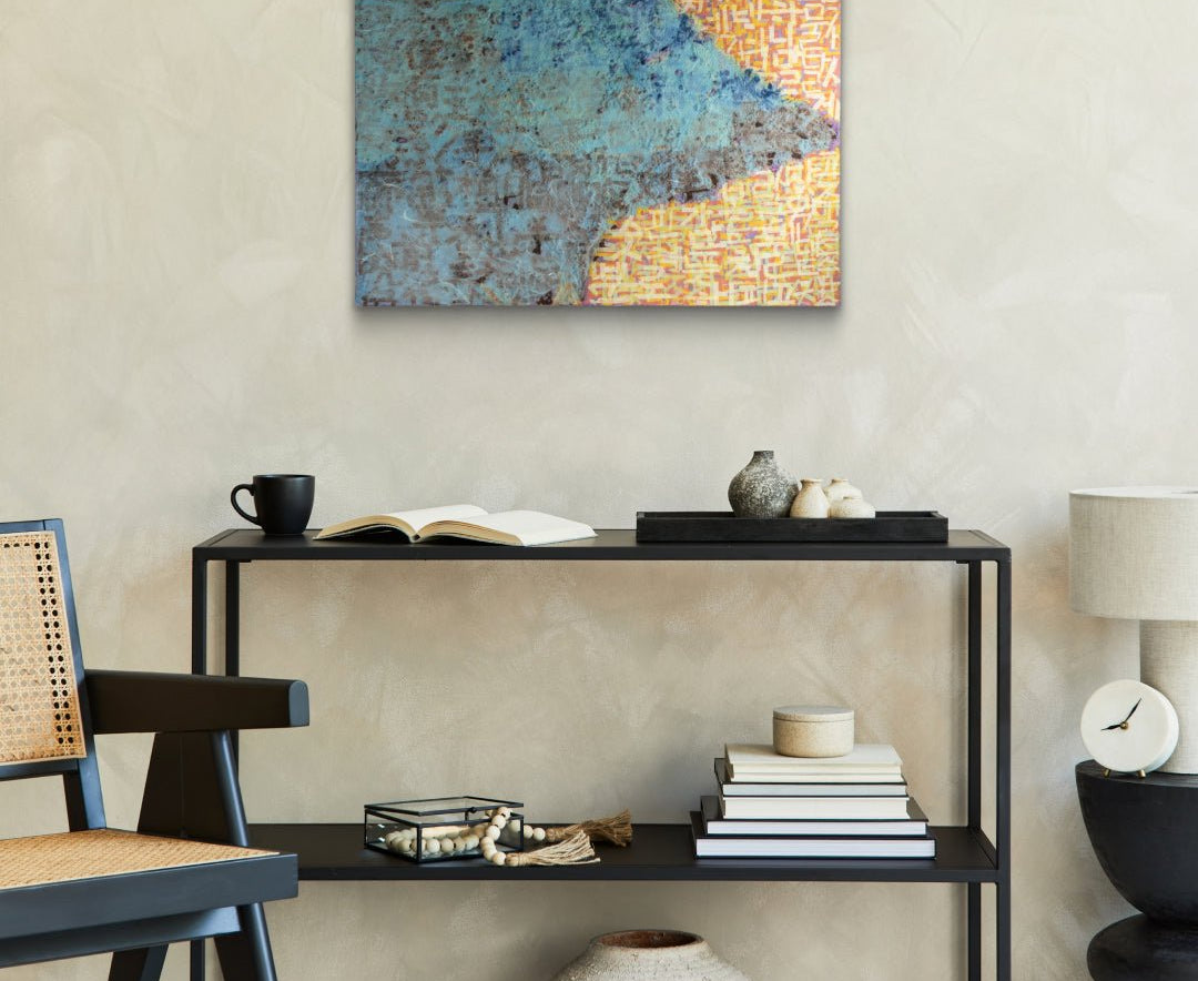 Sympathy-09 by PAN YUNMAN displayed in modern living room, original Korean mixed media painting 2025
