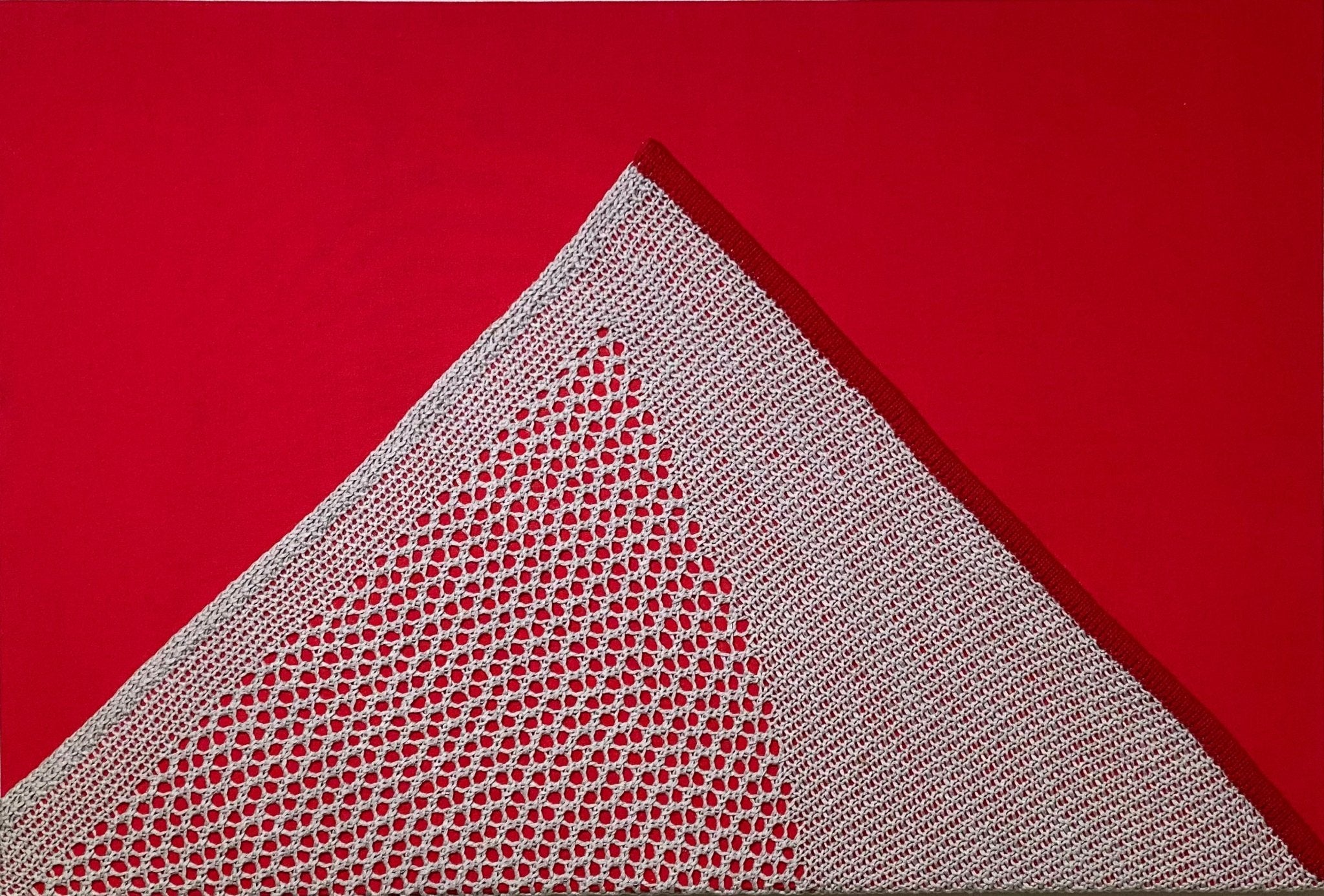 The contemplation of mountains_Red 1 of 2 - fabric compound, knitting, cotton linen 60.6x40.9cm by KELLEY KIM, Korean Contemporary Textile Art 2023