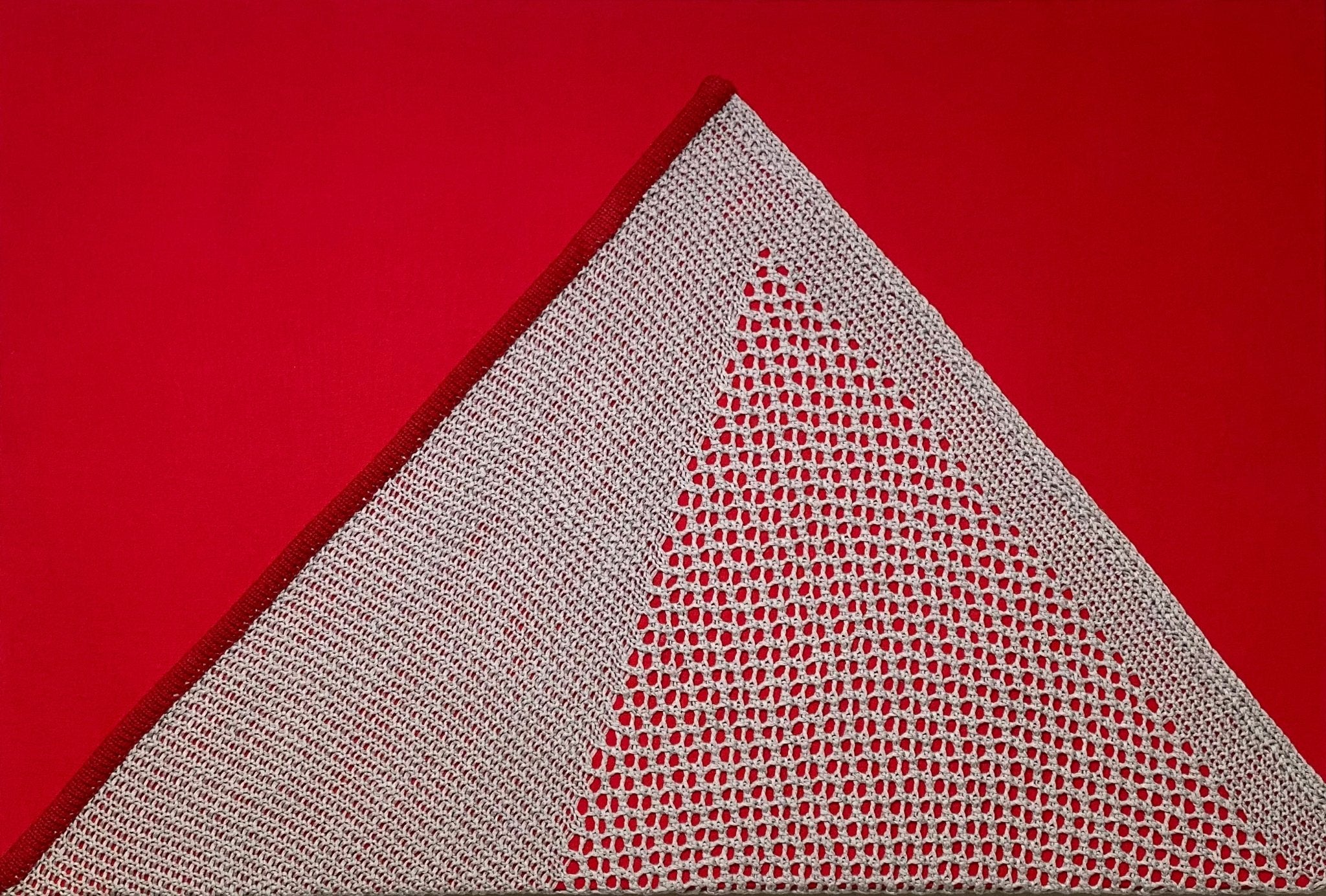 The contemplation of mountains_Red 2 of 2 - fabric compound, knitting, cotton linen 60.6x40.9cm by KELLEY KIM, Korean Contemporary Textile Art 2023