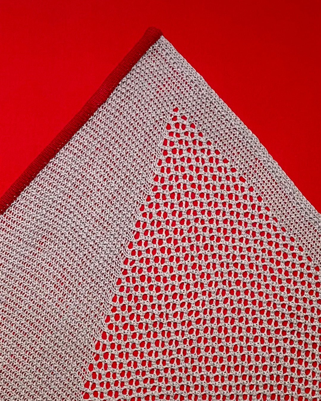 The contemplation of mountains_Red 2 of 2 close-up detail, knitted yarn texture by Korean textile artist KELLEY KIM