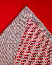The contemplation of mountains_Red 2 of 2 close-up detail, knitted yarn texture by Korean textile artist KELLEY KIM