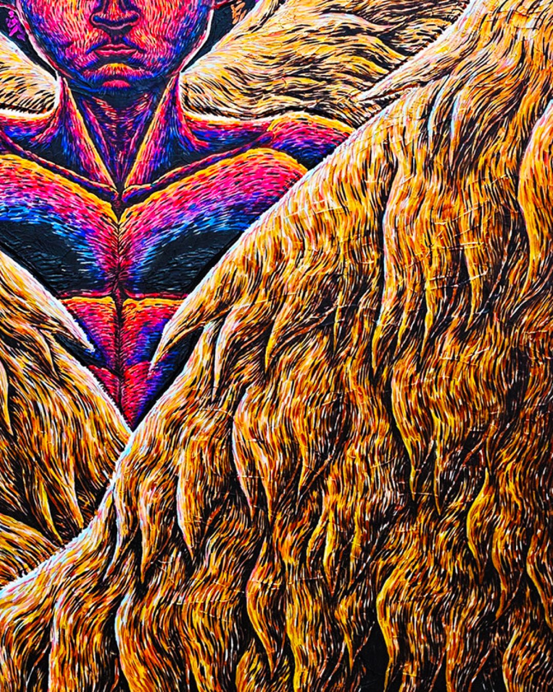 The Winged Boy surface detail - Acrylic on Canvas by Kang Hoon, Korean fine art 2025