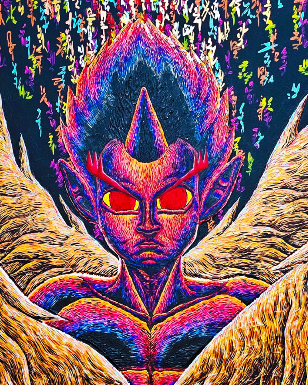 The Winged Boy close-up detail, brushwork texture by Korean artist Kang Hoon