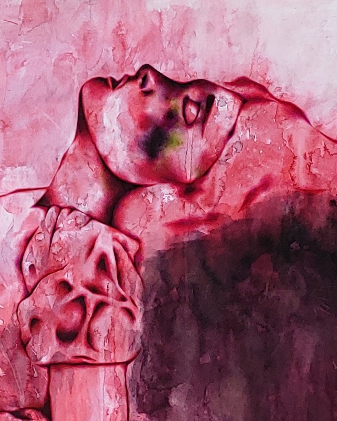 korean art, The woman who faced death had dreams and a family - DOKHBI ARTWORKS KIM JEONG YONG Painting ARTWORKS dokkaebi dokebi k - art The woman who faced death had dreams and a family close - up detail, ink on canvas texture by Korean artist KIM JEONG YONG DOKHBI