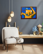 There Is Someone Here by Minwoo Kim displayed in modern living room, original Korean painting 2025