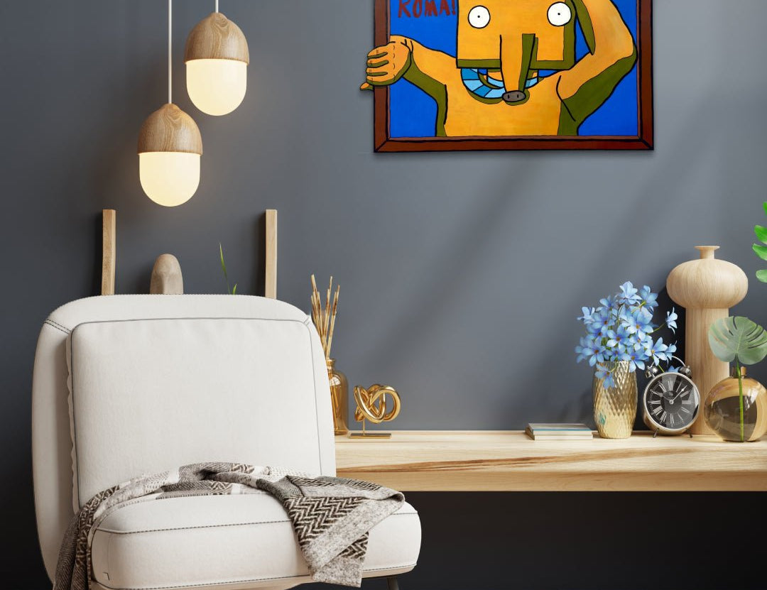 There Is Someone Here by Minwoo Kim displayed in modern living room, original Korean painting 2025