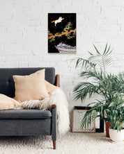 Korean contemporary Bunchae painting Tightrope by Hwui yeon Lee, interior wall art decor