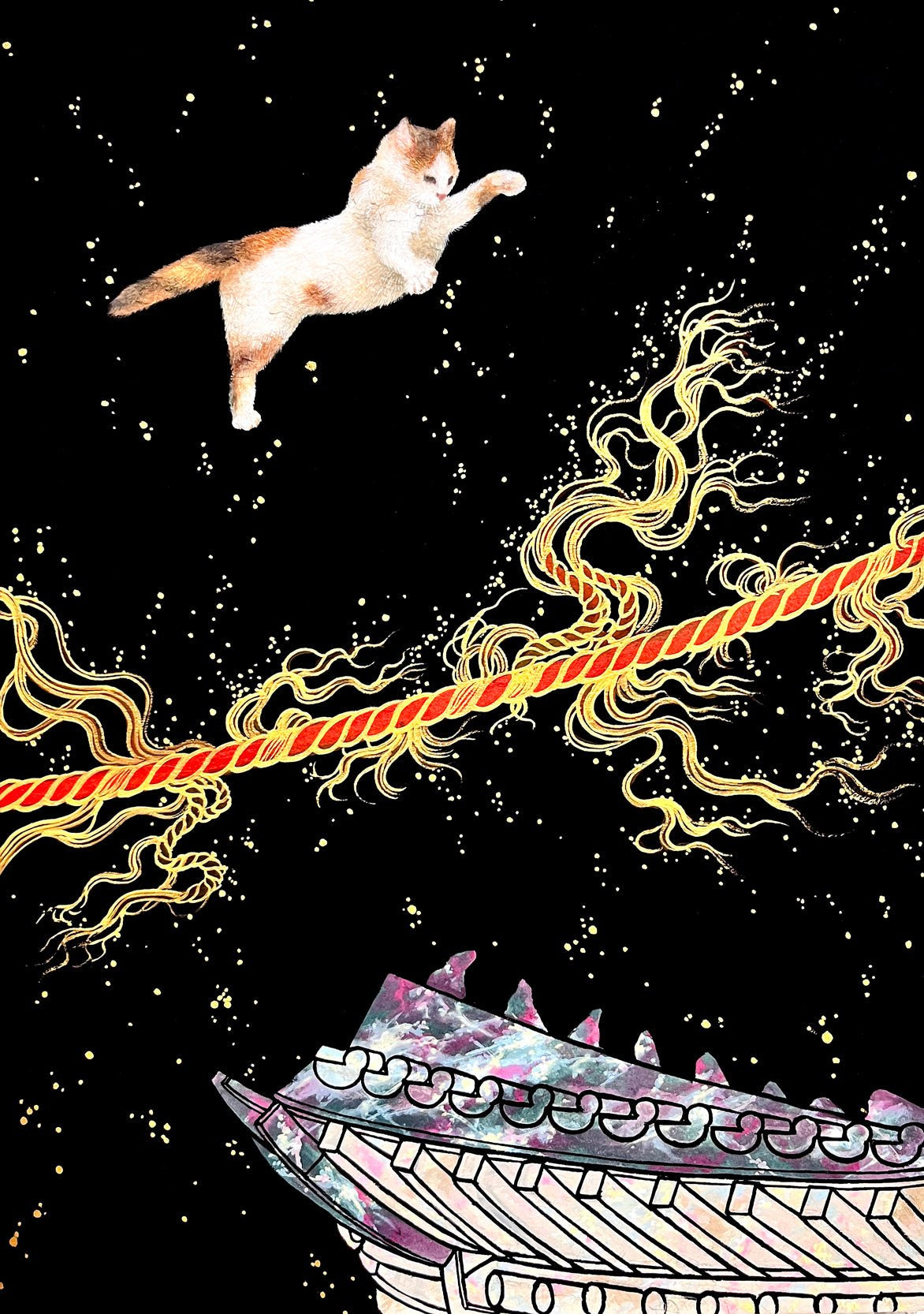 Tightrope - Bunchae on Jangji 45.5x29.7cm by Hwui yeon Lee, Korean Contemporary Art 2025
