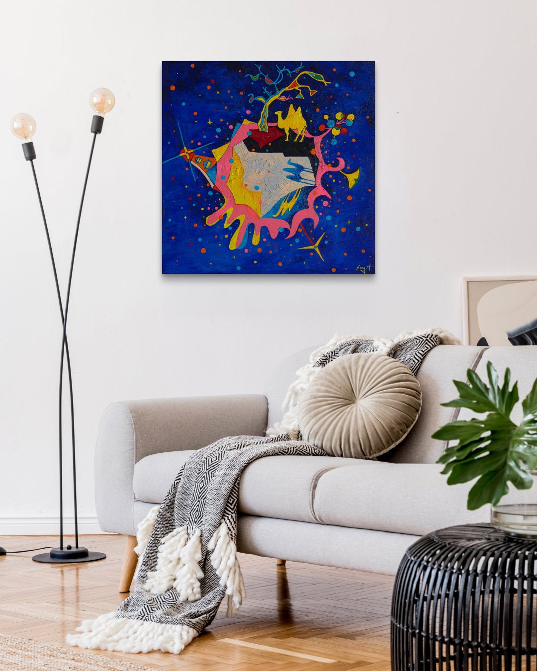 korean art, Trip around the World - DOKHBI ARTWORKS Painting Yun Song - A ARTWORKS dokkaebi dokebi k - art Trip around the World by Yun Song - A displayed in modern living room, original Korean painting 2025 DOKHBI