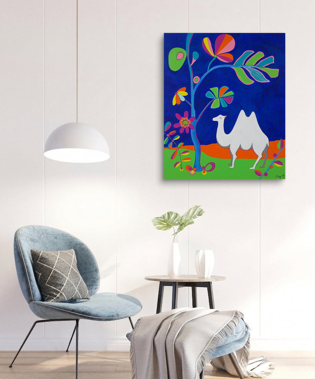 korean art, Tropical Island - DOKHBI ARTWORKS Painting Yun Song - A ARTWORKS dokkaebi dokebi k - art Tropical Island by Yun Song - A displayed in modern living room, original Korean painting 2024 DOKHBI