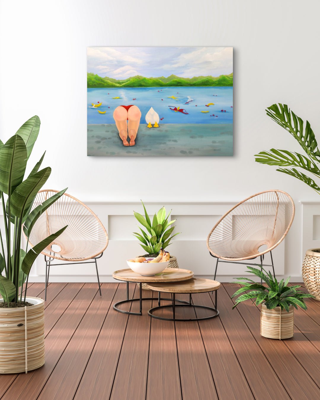Turning a blind eye by Sijin Lee displayed in modern living room, original Korean painting 2025
